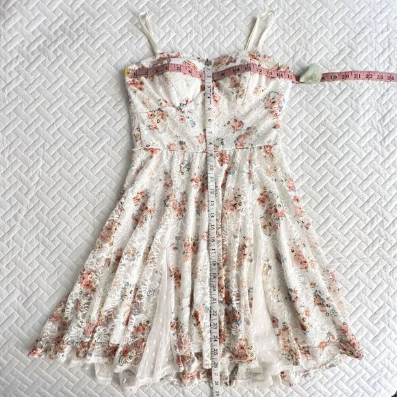 Lily Rose NWOT Mini Dress Womens S Juniors M Floral Lace Cream White Coral Teal - Picture 7 of 9